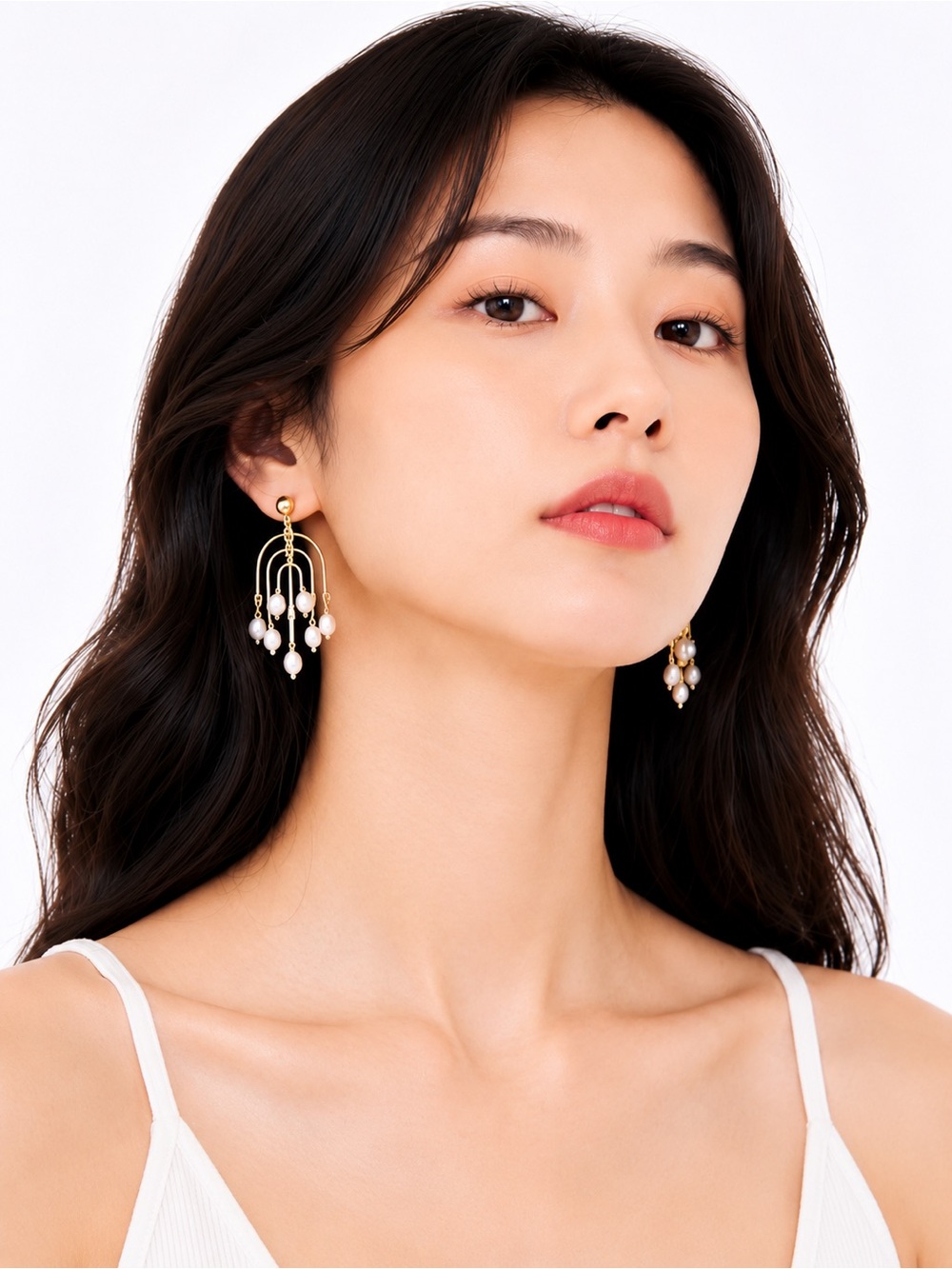 NWT Anthropologie Gold Pearl Statement Dangle Earrings